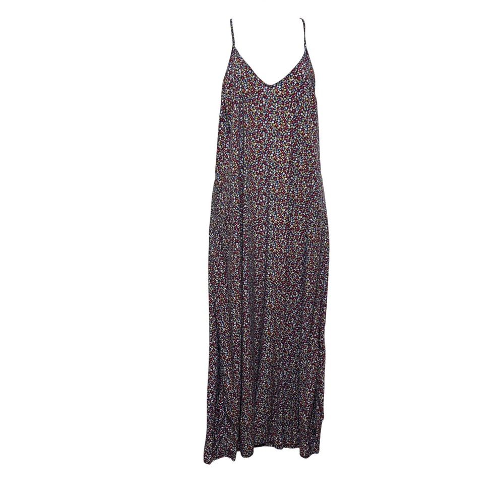 Old Navy Women Floral Maxi Dress L Navy Ditsy‎ Cross Back Strappy Cottagecore